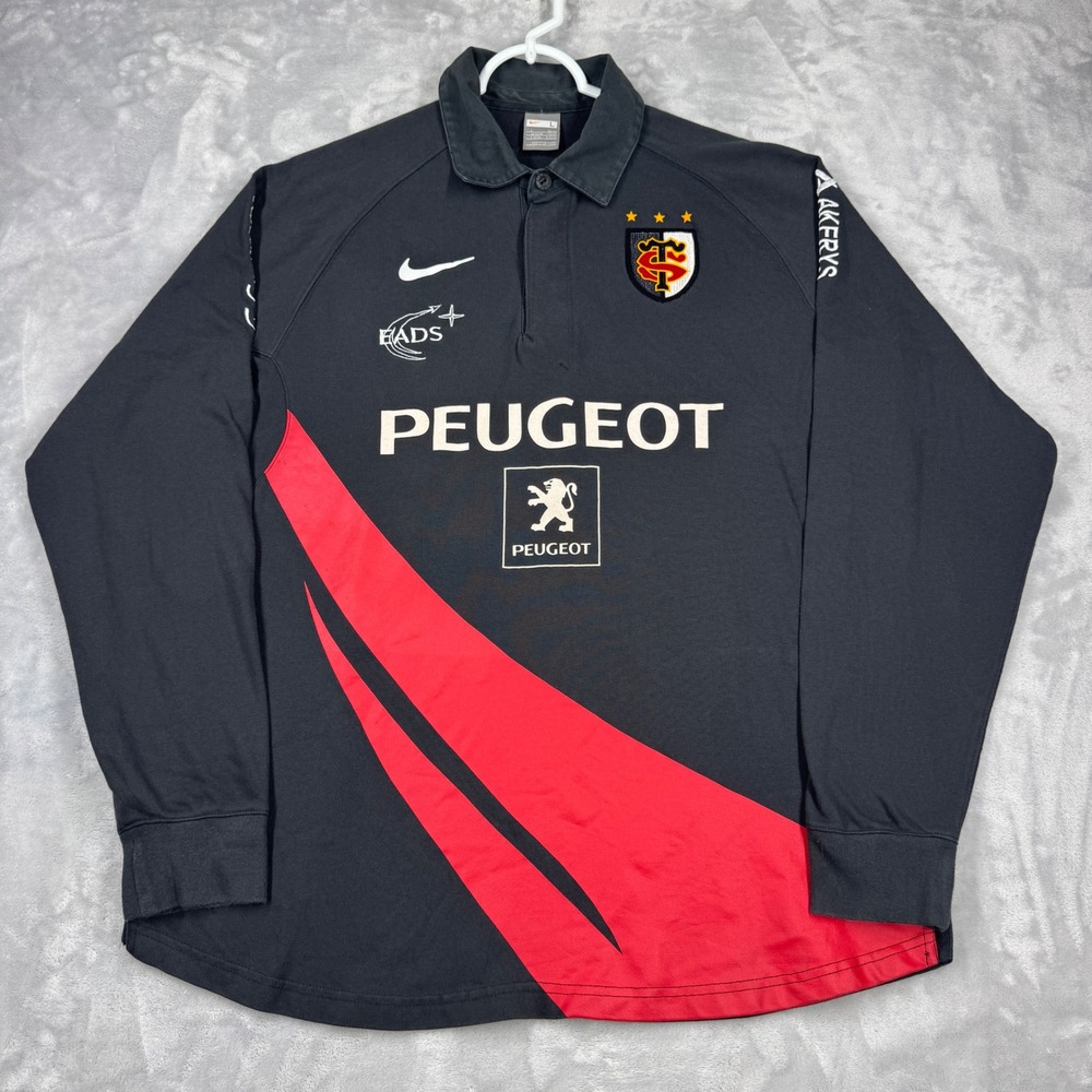 NIKE Stade Toulousain Peugeot Rugby Jersey Mens L Black Red Vintage 2000s France